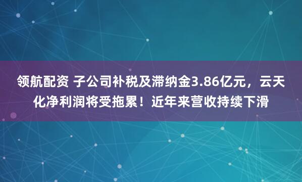 领航配资 子公司补税及滞纳金3.86亿元，云天化净利润将受拖累！近年来营收持续下滑